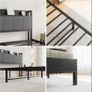 King Size Bed Frame with Storage Wooden Headboard,Heavy Duty Metal Upholstered Platform Bed Frame King Size,Mattress Base/Sturdy Steel Slat Support/Under-bed Storage/Noise Free/Black Image 3