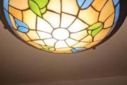 Tiffany Leaded-Glass Ceiling Lights - Matching Pair.