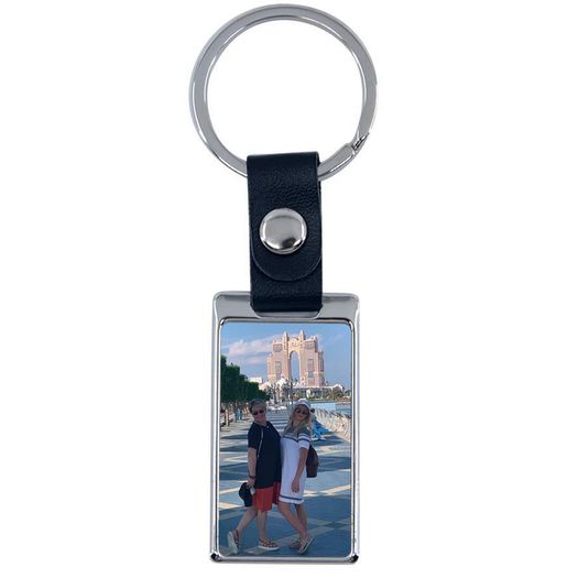 Personalised cutom printed photo Rectangle Metal Keyring with Leather chain