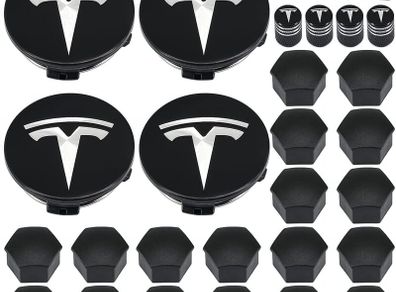 Tesla Wheel Hub Center Covers Lug Nut Caps for Tesla Model 3, Model Y, Model S, Model X, Silver Logo