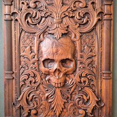 Carved wooden Gothic style panel,  40 cm x 32 cm