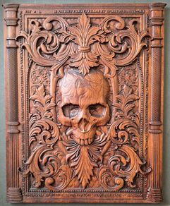 Carved wooden Gothic style panel,  40 cm x 32 cm