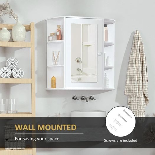 Wall Mount Mirror Cabinet Storage Bathroom Cupboard w/ Single Door and Shelves (FREE POSTAGE)