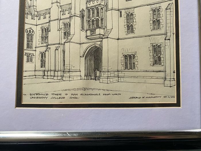 Gerald F. McCarthy Original Pen & Ink Drawing  UCC Main Quad Entrance Tower (2012)