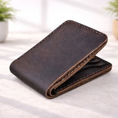 Unisex Genuine Leather Bifold Wallet Slim Vintage Brown Leather Wallet with Multiple Card Slots