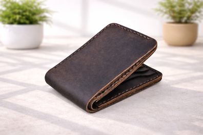 Unisex Genuine Leather Bifold Wallet Slim Vintage Brown Leather Wallet with Multiple Card Slots