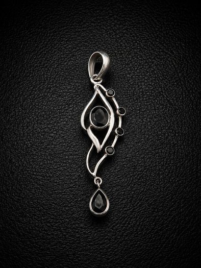 Vintage 925 Sterling Silver & Dark Smoky Quartz Pendant