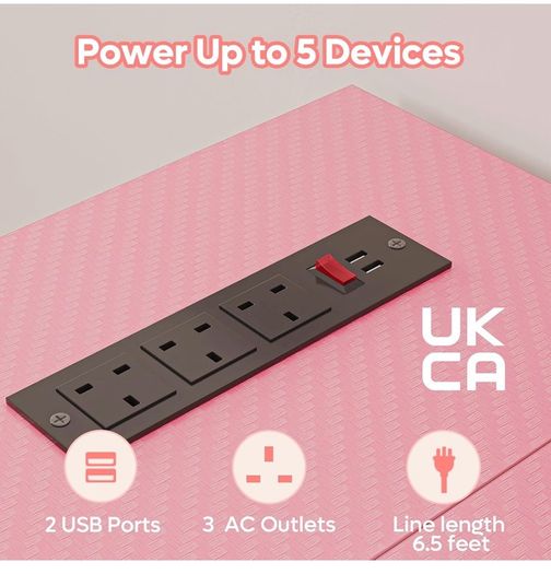 106.5CM L-Shaped Desk with Power Outlets & LED Lights