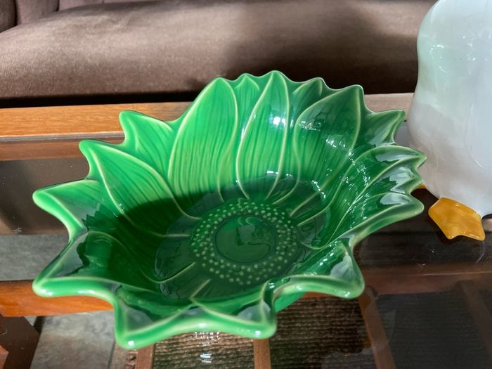 Vintage Appolia French Ceramic Sunflower Baking Form in Provincial Green