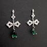 Vintage Style Crucifix Cross Emerald Crystal Drop Silver Earrings Image 2