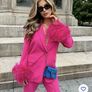 Zara Iconic Fuchsia Pink Blazer and Trousers Suit Set with Statement Feather Cuffs Image 6
