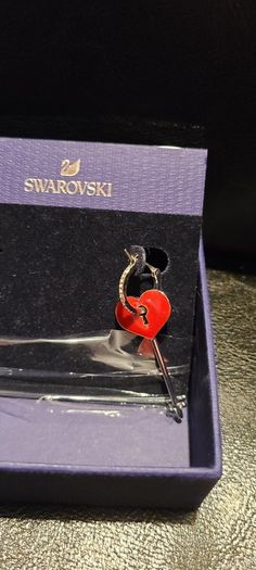 Swarovski Single Heart Key Earring in Fushia