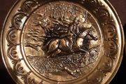 Two vintage brass hunting plaques