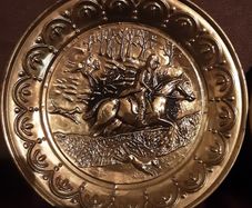 Two vintage brass hunting plaques