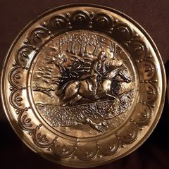 Two vintage brass hunting plaques