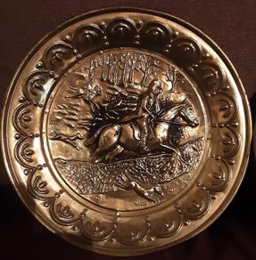 Two vintage brass hunting plaques