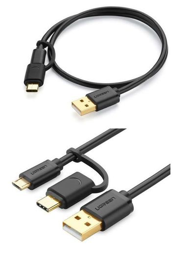 Ugreen 1M 2-in-1 (USB-C & Micro USB) QC 3.0 Fast Charger & Data Sync Gold Plated Cable (Brand New/Warranty)