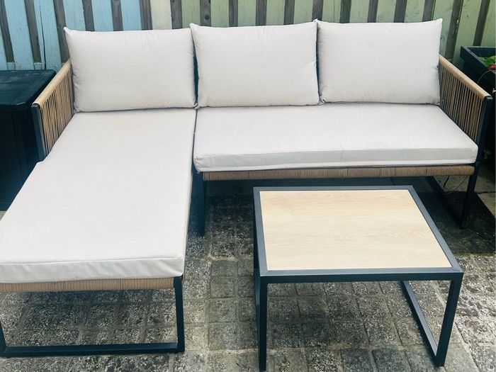 modern L shape seating set with matching coffee table