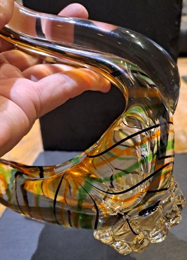 Vintage Heavy Art Glass Chicken Bowl