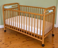 Large Wooden Baby Cot with Mattress | Honey Brown Finish