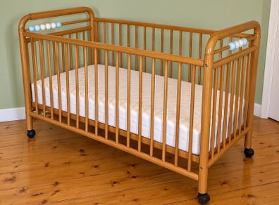 Large Wooden Baby Cot with Mattress | Honey Brown Finish