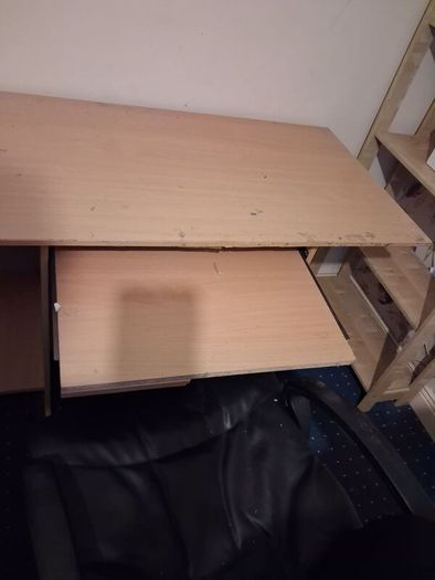 Large Natural Computer Desk without Keyboard Desk & Storage Shelves
