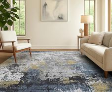 Living Room Rug  Modern Abstract Low Pile Area Carpet Non Slip Washable Mat for Bedroom Hallway Kitchen Laundry  Entryway Utility Beside Sofa Office Blue Gold