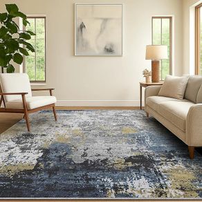 Living Room Rug  Modern Abstract Low Pile Area Carpet Non Slip Washable Mat for Bedroom Hallway Kitchen Laundry  Entryway Utility Beside Sofa Office Blue Gold