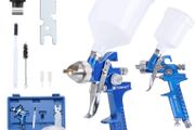 2 Set HVLP Gravity Feed Spray Gun Set with 600CC 125CC Cup Paint Sprayer Airbrush Painting Tool Kit with Copper Nozzle 1.4MM 0.8MM