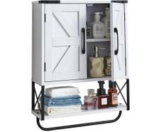 Bathroom Wall Cabinet, with 2 Doors & Adjustable Shelf, Over the Toilet Storage Medicine Cabinet Wall Mounted, Hanging Organizer with Open