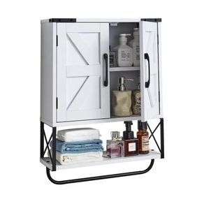 Bathroom Wall Cabinet, with 2 Doors & Adjustable Shelf, Over the Toilet Storage Medicine Cabinet Wall Mounted, Hanging Organizer with Open