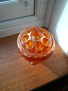 Vintage  Art Deco  Carnival Amber Rose Bowl