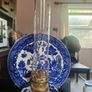 Vintage Mid-Century Blue Willow Porcelain Oil Lamp Set with Reflector Plate Image 7