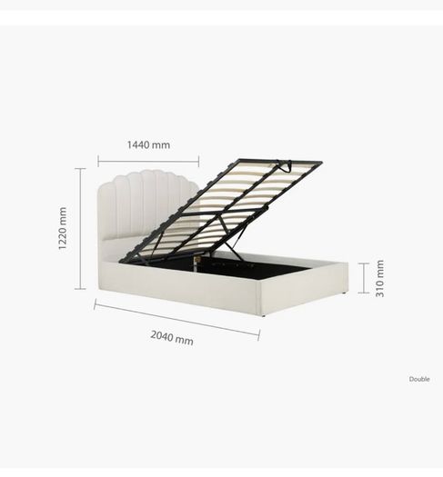 Double bed in boucle white ottoman gas lift