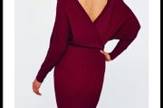 Knit V neck batwing dress, APRICOT