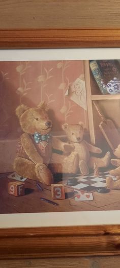 Vintage Raymond Campbell Teddy Bear Picture/ Solid Pine Frame, AV