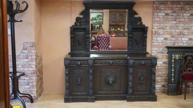 Lioncrest Carved Solid Oak Mirror-Back Sideboard