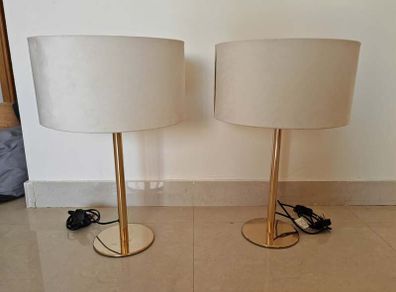 Luxury Gold Metal & Cream Velvet Table Lamps