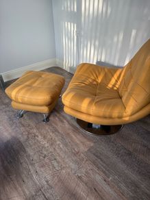 Reduced from 595 Swivel armchairs with footstools & pouffe