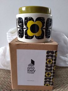 Orla Kiely Scribble Square Flower Sunshine Ceramic Storage Jar Small New Boxed