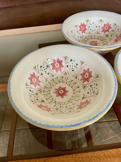 Three Discontinued Nicholas Mosse Kelloggs Hand Painted Breakfast Bowls