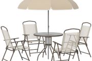 4 Seater Patio Furniture with Parasol, Outdoor Dining Set, Folding Chairs and Table Beige
