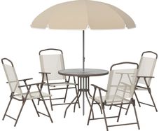 4 Seater Patio Furniture with Parasol, Outdoor Dining Set, Folding Chairs and Table Beige