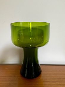 Mid century Scandinavian green glass pedestal vase