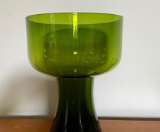 Mid century Scandinavian green glass pedestal vase