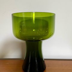 Mid century Scandinavian green glass pedestal vase
