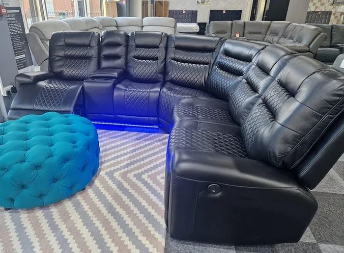 Halifax Corner Electric Leather Recliner Sofa - USB ports - LED lights