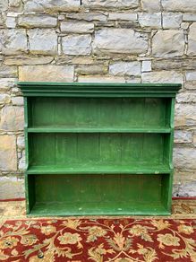 Large Antique Victorian Painted Pine Breakfront Bookshelf.