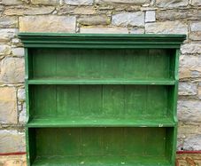 Large Antique Victorian Painted Pine Breakfront Bookshelf.