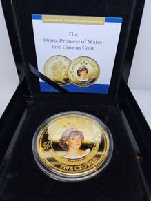 Tristan da Cunha 2017 Princess of Wales Diana Gold Plated 5 Crowns Coin with COA and Original Holder